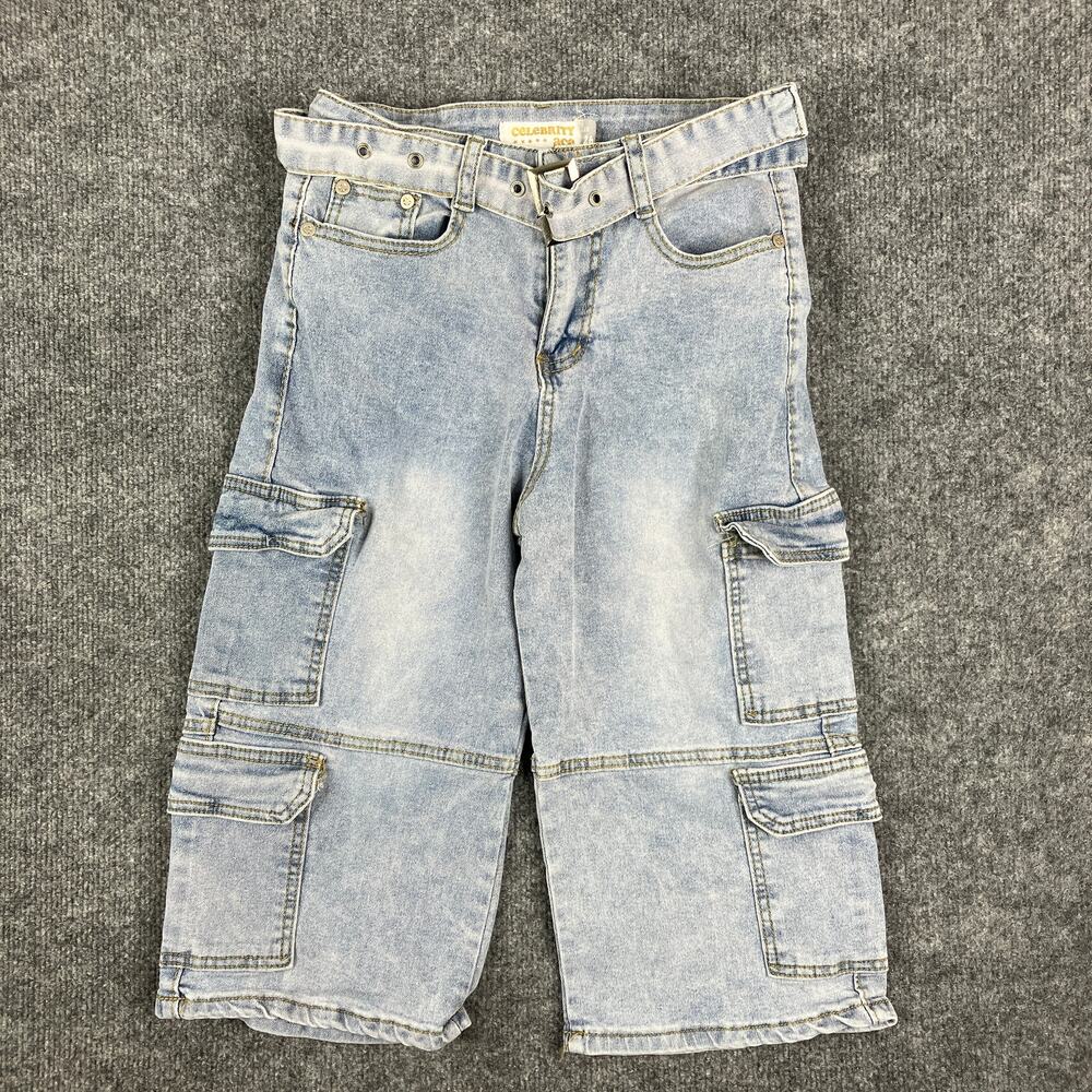 Celebrity Ace Cargo Shorts Womens 3/26 Light Wash Denim‎ Utility Pockets Y2K